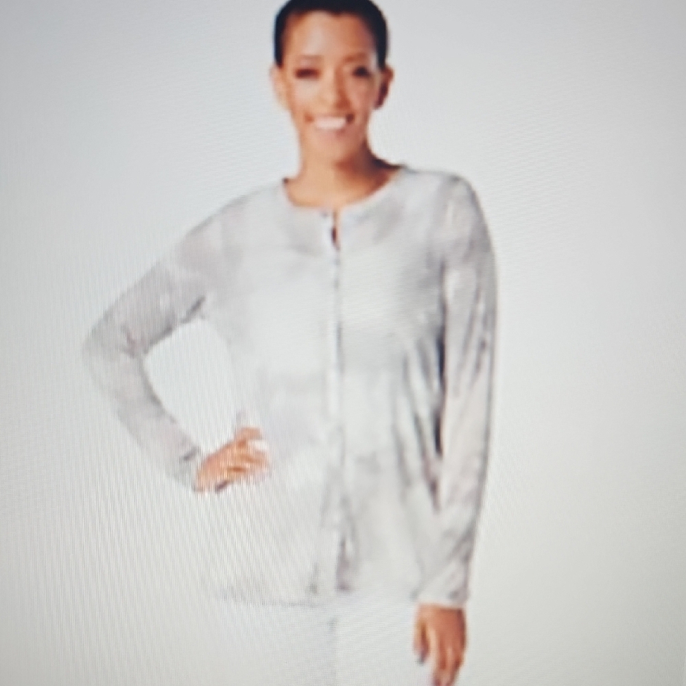 LOGO Layers by LORI GOLDSTEIN Tie-dye Sheer Mesh button front Cardigan